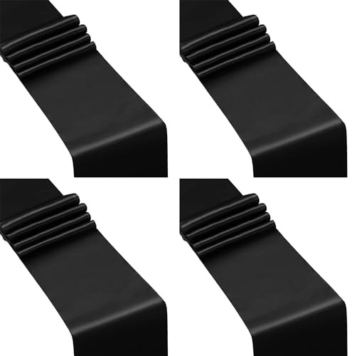 Ieron - Confezione da 4 pezzi - Runner da tavola in raso, 30,5 x 274,3 cm, tessuto di seta liscio e luminoso, riutilizzabile e lavabile, ideale per decorazioni di matrimoni, banchetti e feste, nero