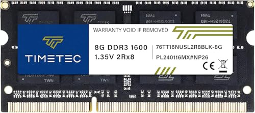 Timetec 8GB DDR3L/DDR3 1600 MHz (DDR3L-1600) PC3L-12800 / PC3-12800 (PC3L-12800S) Non-ECC Ungepuffert 1,35 V/1,5 V CL11 2Rx8 204 Pin SODIMM Laptop Notebook Computer Arbeitsspeicher RAM