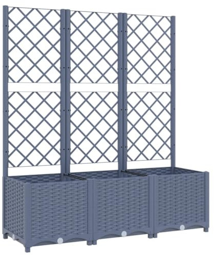 Makastle Jardinière à Treillis de Jardin, Bac à Fleurs Treillis, Pot de Fleurs d’Extérieur, Lit surélevé de Jardin avec Treillis pour Plantes Grimpantes, Gris foncé 120x40x136 cm PP