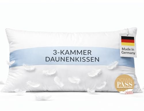 Hatchka Made in Germany Daunenkissen 40x80 | 3 Kammer Kopfkissen 40x80 Daunen und Federn | Allergiker Kissen I Tierwohl Kopfkissen 80x40 | Oeko-TEX Schlafkissen | Pillows for Sleeping | Federkissen