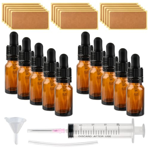 DODUOS 10 Pipettenflasche 10ml, Tropfflasche 10ml Liquid Misch Set mit 5 Hilfsmitteln Flasche mit Pipette für ätherische Öle Duftstoffe Apothekerflasche