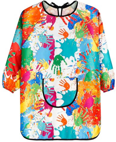 Majome Malschürze Kinder Wasserdicht Kinder Malkittel Malerkittel für Kinder 5-11 Jahre Mädchen/Junge mit Ärmeln und Big Tasche für Schule Kunst Malerei