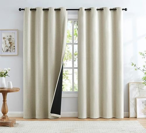 Treatmentex Cortinas Opacas Lisas de Lino con Ojales Beige, 135 x 260 cm