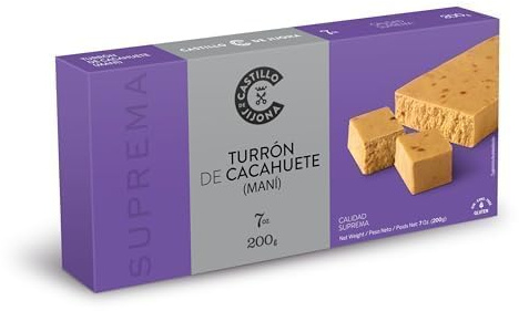 Castillo de Jijona - Nougat d'Arachide Mou 200g - Nougat d'Arachide - Doux et Sucré - Sans Gluten - Qualité Suprême - Recette Artisanale - Fabriqué en Espagne (Jijona)