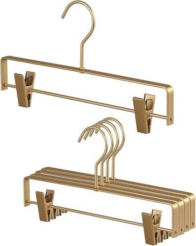 HYSHLC Grucce per pantaloni, 5 grucce in lega di alluminio, 30 cm, in metallo dorato, con clip antiscivolo per cappotti, vestiti, grucce per pantaloni