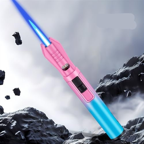 Lightsaber Lighter, Windproof Torch Lighter, Metal Windproof Blue Flame Lighter, Candle Lighter, Refillable Butane Torch Lighter, (Adjustable Red and Blue Flame) (Blue)(D)