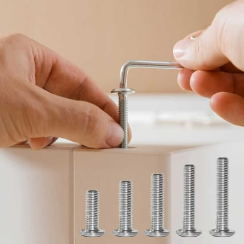 SUNXULIMI M5 x 8/12/16/20/ 25mm Flat Round Head Hex Socket Screws M5 Bolts, 304 Stainless Steel, Bright Finish, Metric Allen Hex Drive, Fully Threaded, 50PCS