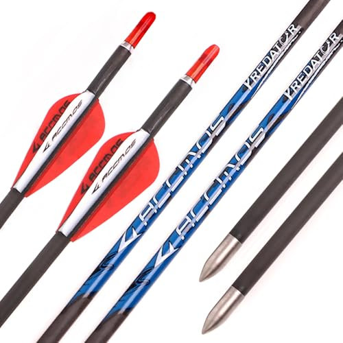 PHILOCS 12St Carbonpfeil ID 4,2mm Rot Weiß Wassertropfen-Feder Pfeil Spine 300 350 400 500 600 700 800 900 1000 Jagd-Übungspfeil für Compound Bogen Recurve Bogen Bogenschießen (Spine 600, 30inch)