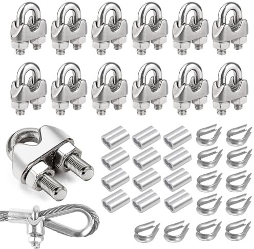 RXKFIGX 36 Pcs Wire Rope Clip M3 Cable Clamp,Stainless Steel Rope Grips, for Ø 3mm Wire Rope Cable U-Shape Bolt Saddle Fastener for Tensioning Wire Ropes, for Industry Household Transportation etc