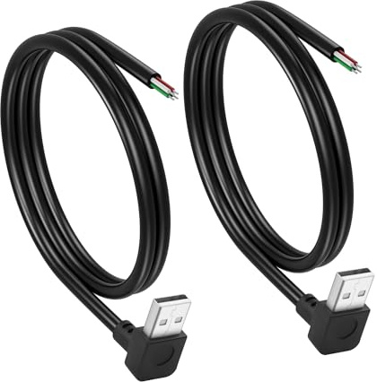 CERRXIAN 2 Stück kurzes, 4-poliges, blankes USB-A-Stecker-Kabel, 90-Grad-24-AWG-USB-2.0-Stecker auf blankes Kabel, offenes Ende, Strom- und Datenersatz-Reparatur-Verlängerungskabel, 0,5 m(down)