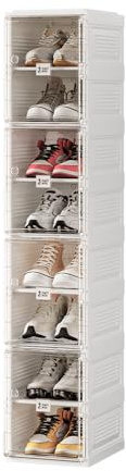 Mayi Box Transparente schuhregal,schuhboxen stapelbar weiß, mit magnetischer Tür, für Stöckelschuhe, Stiefeletten, Pumps