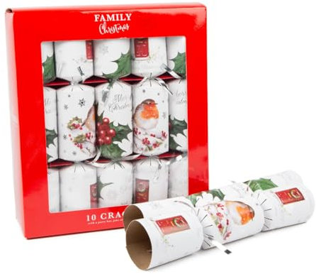 Classic Christmas Family Party Crackers for loved ones | Birthday Party Crackers | Luxury Christmas Party Crackers | 10” x 12” (ROBIN & HOLLY)