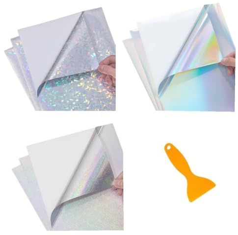 GisWell 30 Blatt Klebefolie Transparent Holografische Folie Hologrammfolie Selbstklebend A4 3 Styles Gemischt Für DIY Handwerk Dekoration