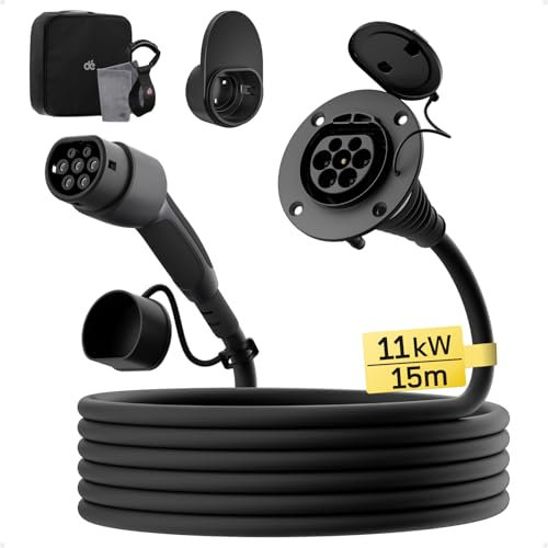 dé Prolunga Cavo Ricarica Auto Elettrica Tipo 2 [15m, 11kW, 16A] Cavo di Ricarica Trifase 400V, con Valutazione IP54, Compatibile con Tutti i BEV e HPEV IEC62196-2, con Borsa da Trasporto