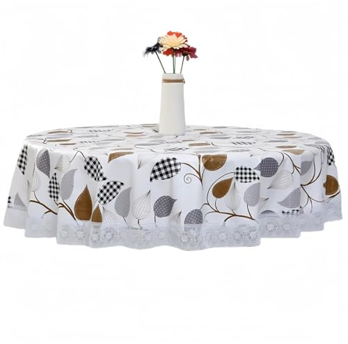 FS-PINGXIANG Large Round Oilcloth PVC Wipe Clean Tablecloth Table Cover 152cm 60 Waterproof Table Cloth for Dinning Room Kitchen Garden Balcony Circular Table (Beige)