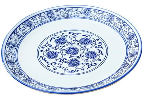 Cabilock Blue and White Porcelain Plate 9 Inch Ceramic Salad Serving Tray for Home Dining Party Snacks and Fruits