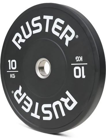 RUSTER Discos Olímpicos Bumper - Pesas 5kg 10kg 15kg 20kg 25kg - Discos Pesas para Gym, Gimnasio en Casa, Halterofilia, Crosstraining y Pesos Fitness (Negro, 10kg)