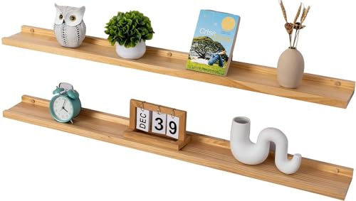 Gieanoo Bilderleiste Holz, 2er-Set Wandregal Holz mit Lippe 90x13cm