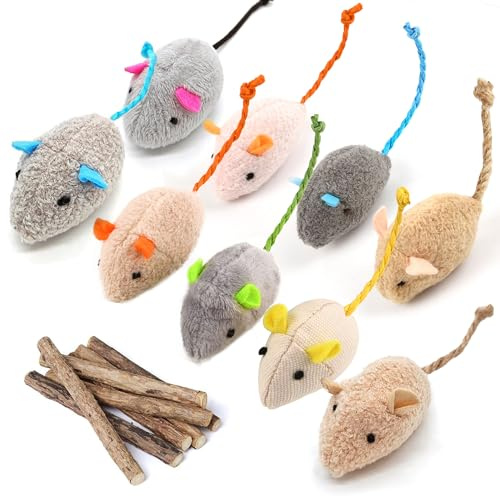 MarverFace Katzenspielzeug Maus, 9 PCS Katzenminze Maus 10 PCS Katzenminze Stick, Katzenminze Spielzeug für alle Katenrassen