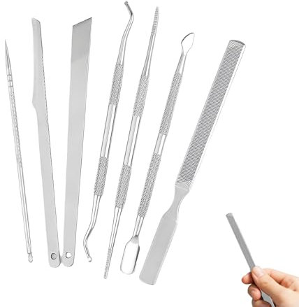 7 Teiliges Set Edelstahl-Set zur Pflege Eingewachsener Zehennägel, Professionelles Pediküre-Werkzeugset mit Feilen, Hebern und Nagelreinigern für effektive Fußpflege zu Hause