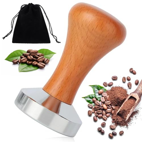 QITIXI:OU Kaffee Tamper, Kaffee Tamper 51mm, Kaffeestampfer aus Edelstahl, Kaffee Tamper mit Holzgriff, Kaffee Tamper Schwarz, für Espresso und Cafés, für perfekten Cafes und Kaffeeliebhaber (Braun)