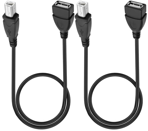 XMSJSIY USB 2.0 Typ A Buchse zu Typ B Stecker Druckerkabel Verbinder 2Stück | USB 2.0 zu Typ B Verlängerungskabel Hochgeschwindigkeit für Drucker, Scanner, externe Desktop Festplatten - 50CM/1,64 Fuß