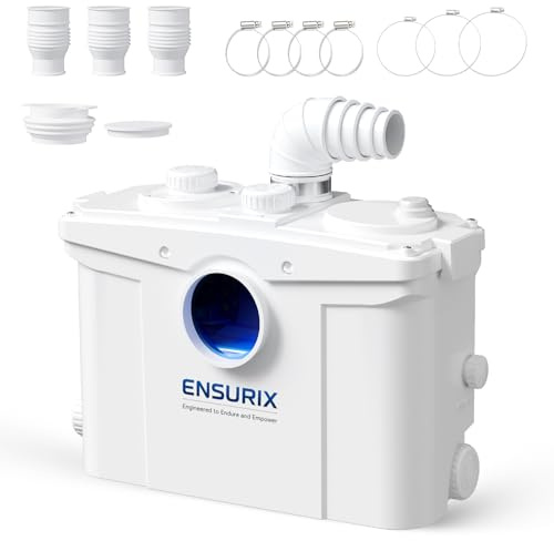 Ensurix 1200W Macerator Pump – 2800GPH, 28FT Vertical Lift Toilet Water Pump with Anti-Backflow, PCB Smart Control, IPX4 Waterproof, Macerator Pump Basement for Toilet, Sink, Bathroom etc.