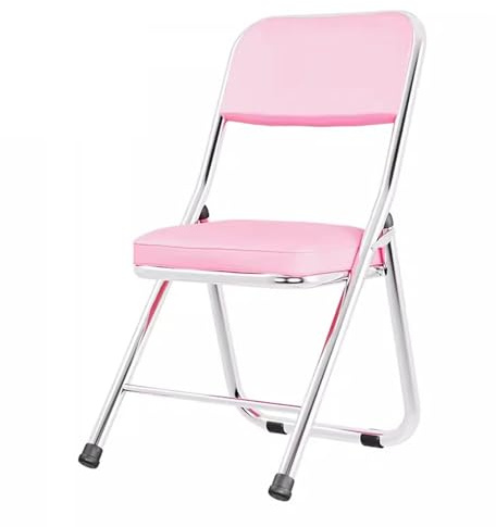 Hopfällbar kontorsstol för små utrymmen Bekväm hopfällbar skrivbordsstol för hemarbete, stoppad stol utan armstöd, enkel förvaring, inomhusträningsstol med metallram (färg: rosa)