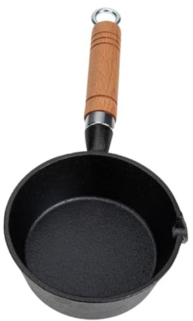 VALICLUD Small Iron Saucepan with Wooden Handle and Pour Spout for Cooking and Melting Wax, Easy to Clean and Comfortable Grip, Suitable for Heating Milk and Butter in Kitchen