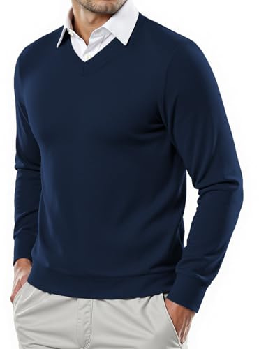 Misfuso Pull Homme à Col Chemise Pullover Homme Manches Longues Classiques en Maille Tricot l'automne Hiver Élégance Décontractée Bleu Foncé M