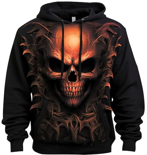 Générique Sweat-Shirt Homme imprimé tête de Mort Sweat à Capuche Personnalité à la Mode Costume d'halloween Polyvalent Tendance Confortable T-Shirt de Loisirs Hip Hop Y2K Vintage Streetwear Tenues