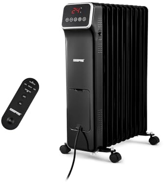 Geepas Digital Oil Filled Radiator Heater 2500W, 11 Fin | Portable Electric Heater with Remote & LED Display | 3 Heat Modes 9Hr Timer Energy Efficient | 2 Year Warranty Black (Renewed)