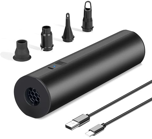 Liberrway Elektrische Luftpumpe mit Doppel-Akku (2×2000mAh) - Schnellaufblasen für Luftmatratzen, Pools und Schlauchboote, mit 4 Düsen
