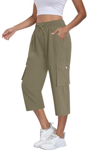Magritta Womens Cargo Trousers Casual Capri Pants Hiking Jogger 3/4 Length Cropped Trousers with Pockets