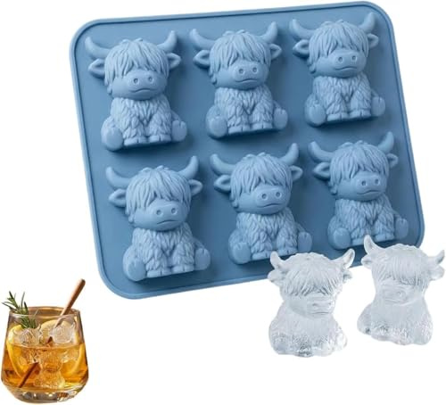 Highland Cow Eiswürfelform Hochlandrind Silikon, Lustige Mini Eiswürfel Form für Whisky, Cocktails & Getränke, Geschenk für Papa, Ehemann, Freund, Weihnachten & Vatertag (Blau)
