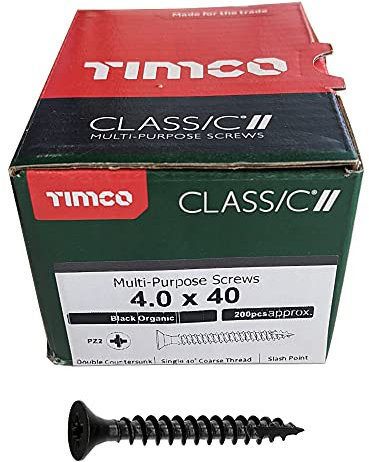 TIMCO PZ2 CSK Classic Screws - 4.0 x 40 - Black - Box of 200