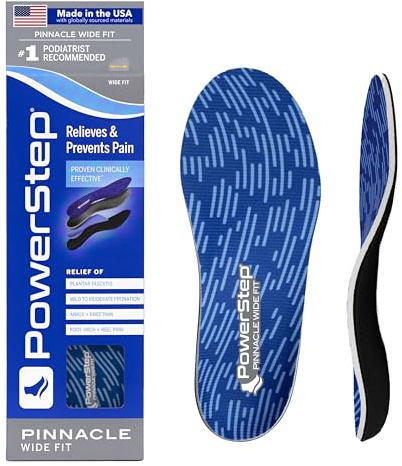 PowerStep Wide Fit Orthotics Insoles, Wide Feet Arch Support, Plantar Fasciitis Relief, Mild Pronation, Orthotics That Supports Ankle & Knee Pain, Made in The USA (Men's 14-15)