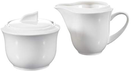 MALACASA, Serie Carina, Zuccheriera e Bricco per Latte 3 Pezzi in Porcellana, Bianco Avorio Cina Ceramica Bianca Panna Set da Tavola (2 Pezzi con Il Coperchio)