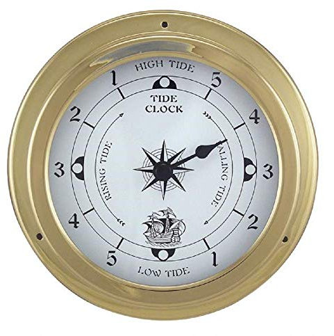 linoows Tidenuhr, Schiffsuhr, Maritime Tide Uhr im Messing Gehäuse Ø 14,5 cm