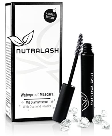 Nutralash Waterproof Mascara 5ml I Mascara wasserfest schwarz I Wimperntusche mit Diamantstaub I Für voluminöse, lange Wimpern I Mit Hyaluronsäure I Made in Germany