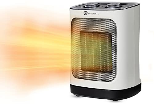 PureMate Ceramic Fan Heater, 1800W Portable Electric Heater with 2 Heat Settings, Space Heater with Oscillating, Adjustable Thermostat & Safety Cut-Off, Tip-Over and Overheat Protection
