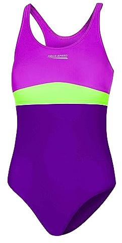 Aqua Speed UV Badebekleidung Kinder Mädchen 4/5 Jahre | Badeanzug bunt für Kids | Schwimmanzug Einteiler Kleinkind | Swimsuits | Schwimmen | 48 Violet - Dark Violet - Green | Emily