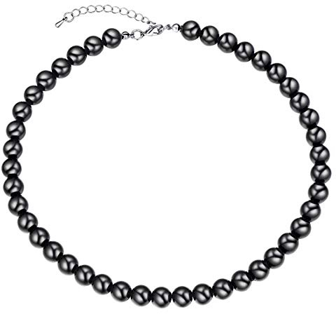 U7 Elegant pärlhalsband för kvinnor män, sötvattenspärlor choker, lager pärlkedjor, bröllop/festkostym smycken, 40 cm/43 cm/45 cm, skicka presentask, Pärla, Svart pärla