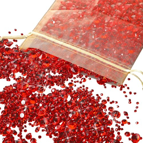 Yaomiao 4000 Stücke Bling Diamant Acryl Edelstein Kristalle 3 mm, 6 mm, 10 mm Tisch Dekoration für Vase Füller Weihnachten Hochzeit Geburtstag Party (Rot)