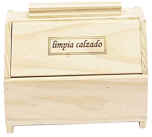 Tradineur - Caja de madera limpia calzado 20,7 x 24,5 x 14,9 cm, recipiente madera para utensilios de limpiar zapatos con asa y tapas a los lados, color aleatorio