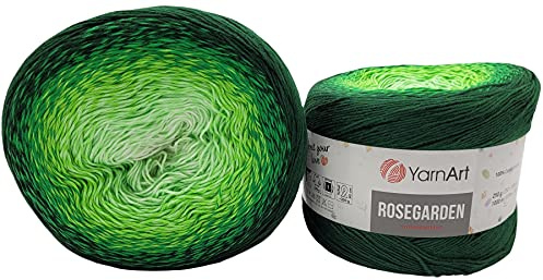 YarnArt Rosegarden Ullnystan, 500 gram, färggradient, 100 % bomull, stickylle, flerfärgad (grön vit 319)