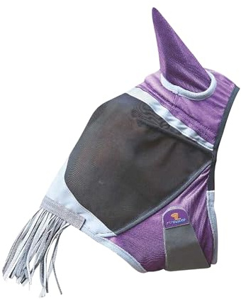 Shires - Maschera anti-mosche con orecchie e frange in museruola Deluxe (Pony Piccolo) (viola)