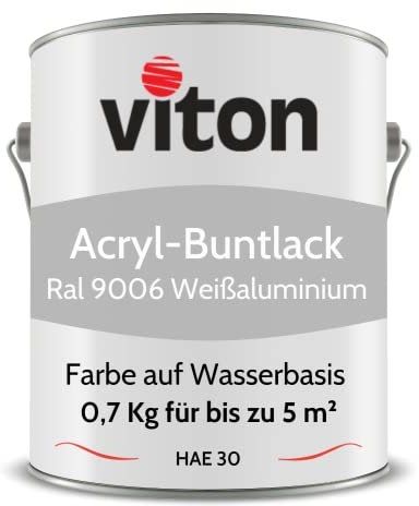 Viton Buntlack 0,7 Kg Silber - Seidenmatt - Wetterfest für Außen und Innen - 3in1 Grundierung & Lack - HAE 30 - Farbe auf Wasserbasis für Holz, Metall & Stein - RAL 9006 Weißaluminium