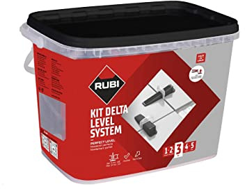 RUBI 3956 | Kit Delta Level System 1 mm (3-12 mm) | L'ensemble comprend: 1 pince, 100 brides et 100 cales de nivellement réutilisables | Système de pose en céramique grand format