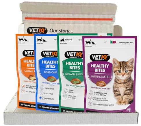 VETIQ Healthy Bites For Kittens Variety Pack, Kitten and Cat Treats For Hairball Relief, Growth Support, Nutrition support, Fresh Breath & Dental Health, 65 g (Pack of 4)